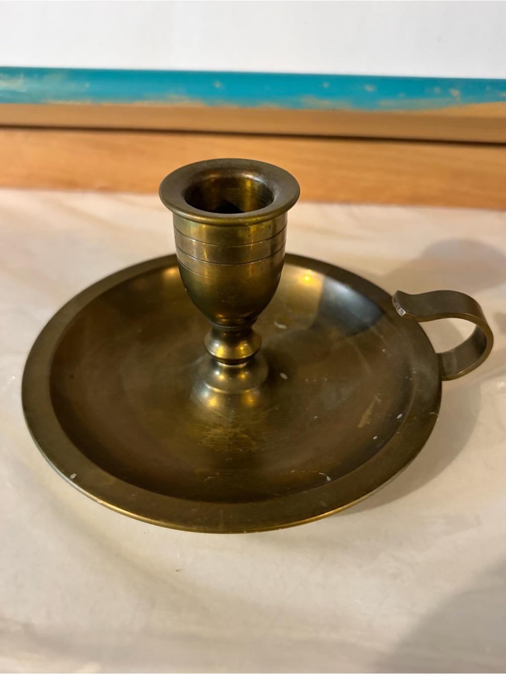 Vintage Brass Chamberstick Candle Holder - Antique-Style Brass